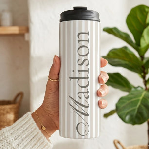 Personalized Name Beige Striped Bride Bridesmaids Thermal Tumbler