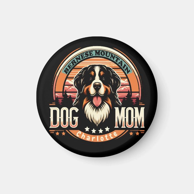 Personalized Name Bernese Mountain Dog Mom Vintage Magnet (Front)