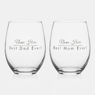 Personalized Name Best Dad and Mom Ever Elegant Stemless Wine Glass