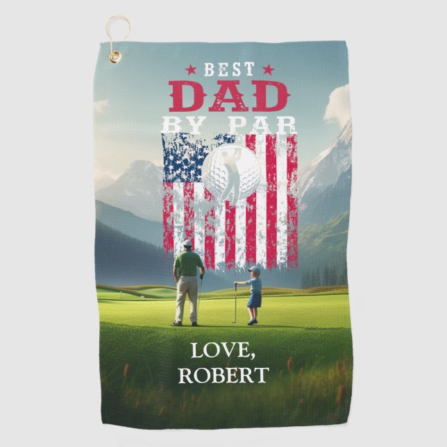 Personalized Name Best Dad By Par Golf Towel (Front)