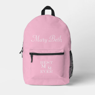 Personalized Name Best Mom Ever Cute Heart Pink Printed Backpack