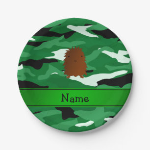 Personalized name bigfoot green camouflage paper plate