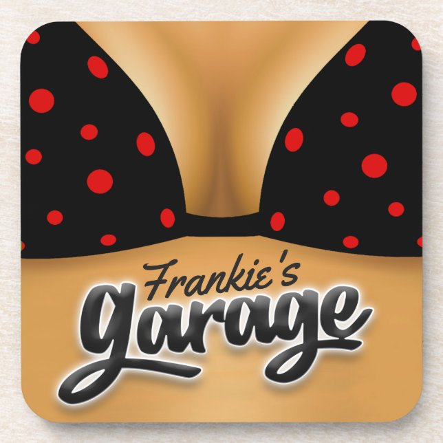 Personalized NAME Bikini Babe Girl Man Cave Garage Coaster (Front)