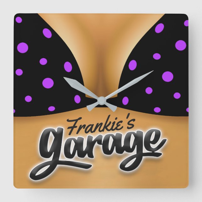 Personalized NAME Bikini Babe Girl Man Cave Garage Square Wall Clock (Front)