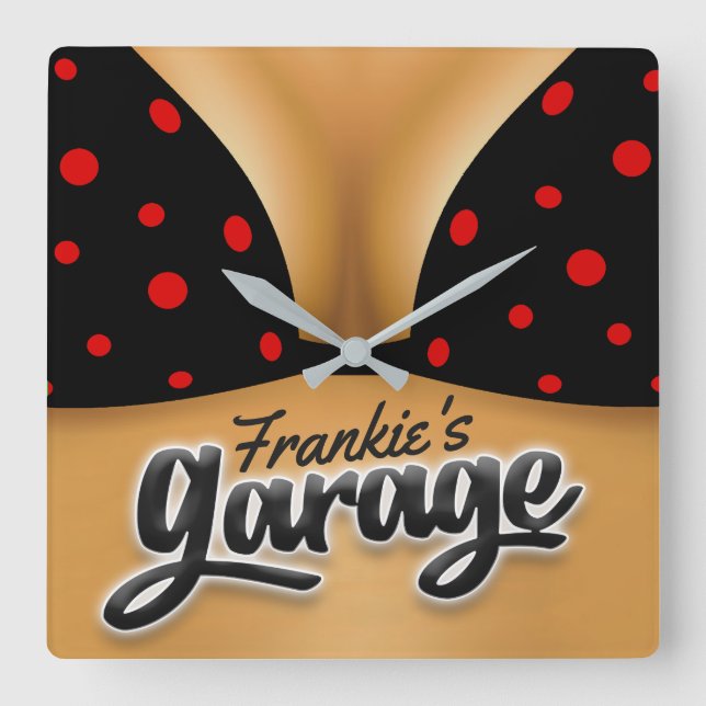 Personalized NAME Bikini Babe Girl Man Cave Garage Square Wall Clock (Front)
