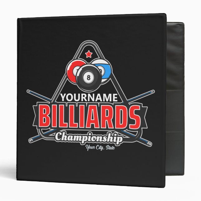Personalized NAME Billiards 8 Ball Pool Cue Rack  Binder (Front/Inside)