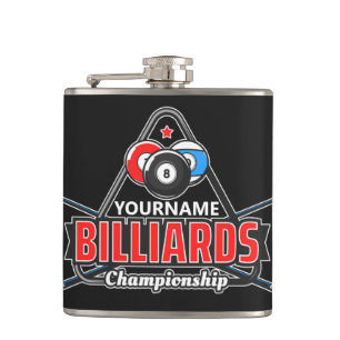 Personalized NAME Billiards 8 Ball Pool Cue Rack  Hip Flask