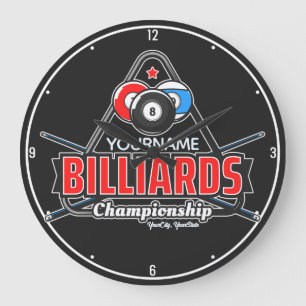 Personalized NAME Billiards 8 Ball Pool Cue Rack  Large Clock