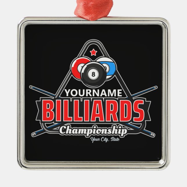 Personalized NAME Billiards 8 Ball Pool Cue Rack  Metal Ornament (Front)