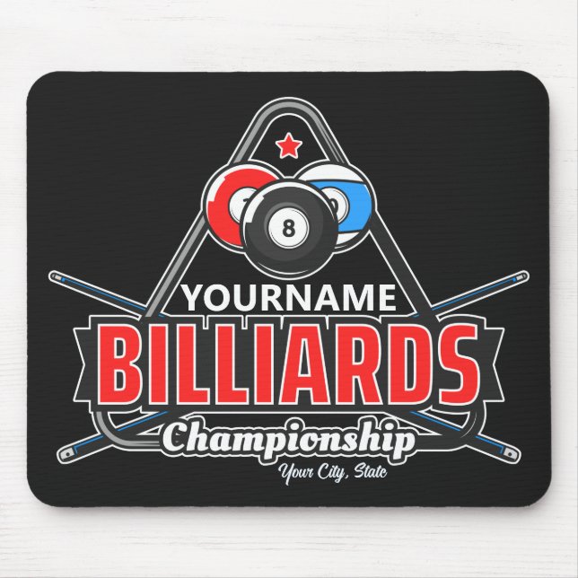 Personalized NAME Billiards 8 Ball Pool Cue Rack Mouse Pad (Front)