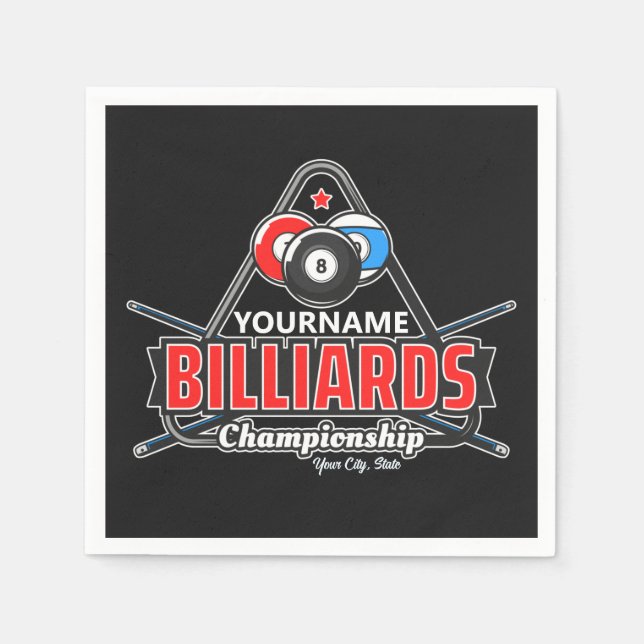 Personalized NAME Billiards 8 Ball Pool Cue Rack  Napkin (Front)
