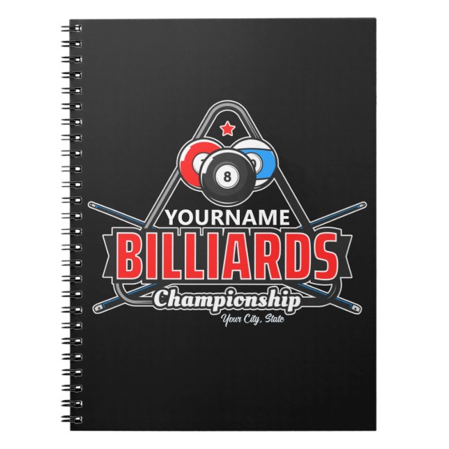 Personalized NAME Billiards 8 Ball Pool Cue Rack Notebook (Front)