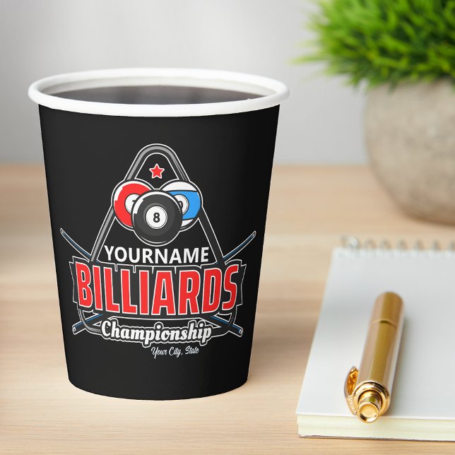 Personalized NAME Billiards 8 Ball Pool Cue Rack  Paper Cups (Creator Uploaded)