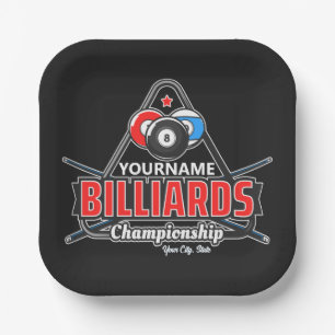 Personalized NAME Billiards 8 Ball Pool Cue Rack  Paper Plate