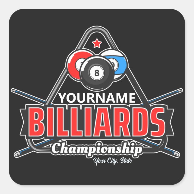 Personalized NAME Billiards 8 Ball Pool Cue Rack  Square Sticker (Front)