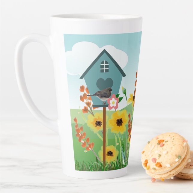 Personalized Name / Birdhouse and Flower Garden  L Latte Mug (In Situ)