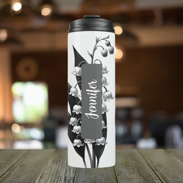  Personalized Name Birth Flower May 12 oz Thermal Tumbler (Personalized  20 oz thermal tumbler with the birth flower of the lily of the valley for May.)