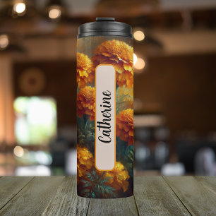 Personalized Name Birth Flower October 16 oz Thermal Tumbler