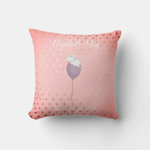 Personalized Name Birthdate Mouse Floating Balloon Throw Pillow