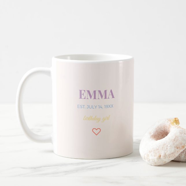 Personalized Name Birthday Coffee Mug  Typography  (With Donut)