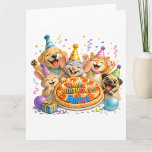 Personalized Name Birthday Pizza Party Animals  Card