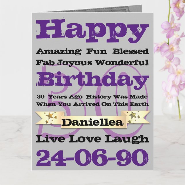 Personalized Name Birthday Words Happy Birthday Card (Orchid)