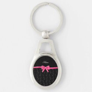 Personalized name black anchors pink glitter bow keychain