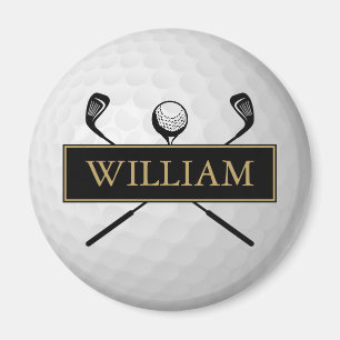 Personalized Name Black And Gold Golf Ball  Magnet