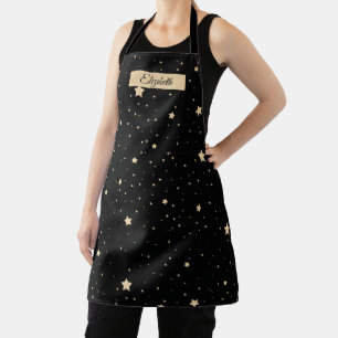 Personalized Name Black and Gold Starry Night Apron