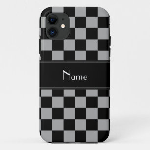 Personalized name black and grey checkers iPhone 11 case