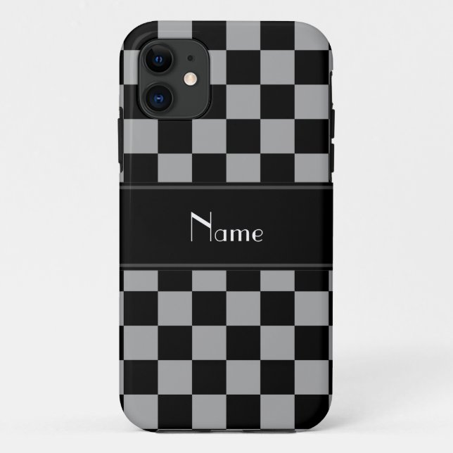 Personalized name black and grey checkers Case-Mate iPhone case (Back)
