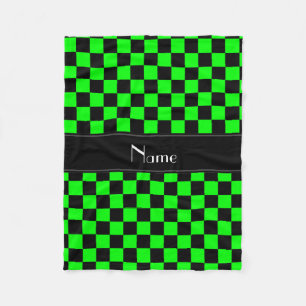 Personalized name black and neon green checkers fleece blanket