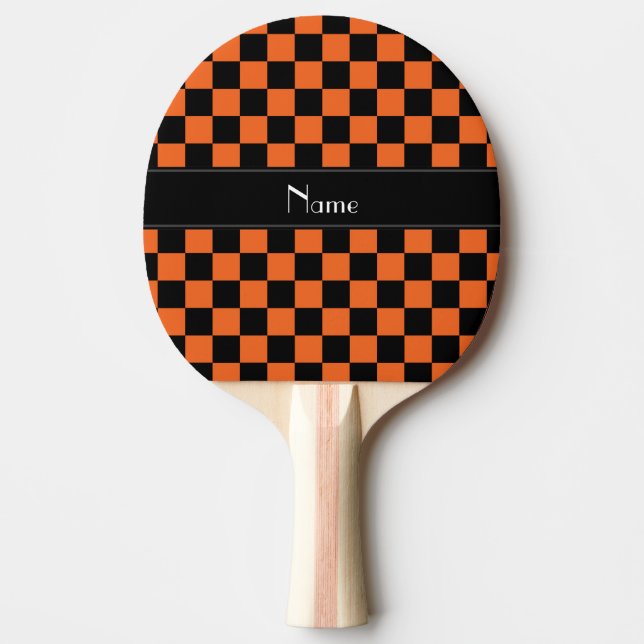 Personalized name black and orange checkers ping pong paddle (Front)