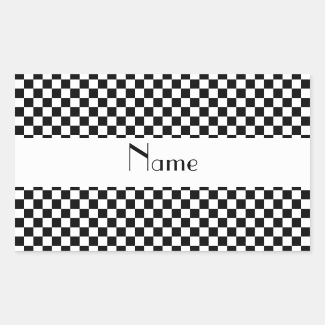 Personalized name Black and white checkers Sticker (Front)