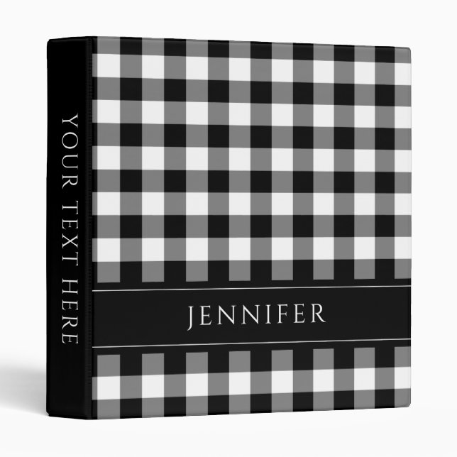 Personalized Name Black And White Plaid Binder (Front/Spine)