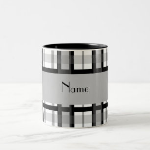 Personalized name black and white plaid Two-Tone coffee mug