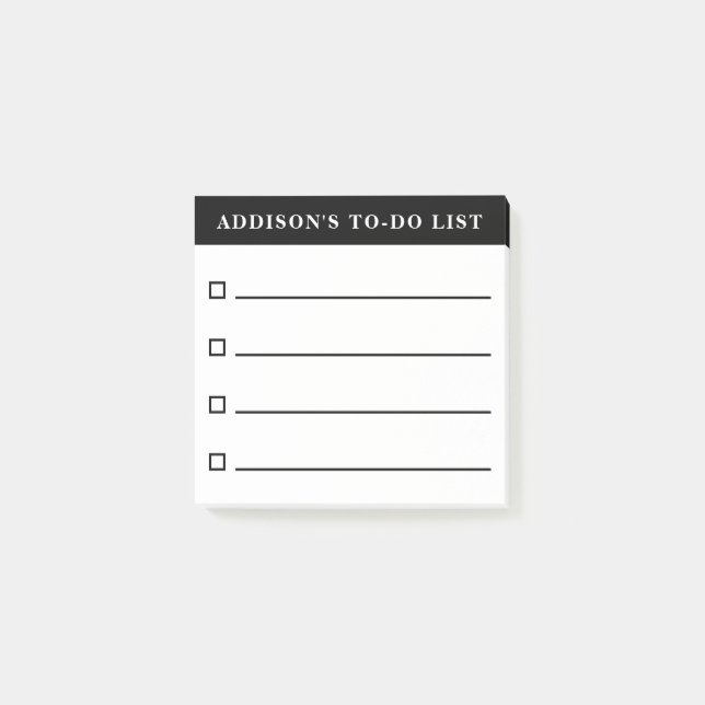 Personalized Name Black and White To Do List Post-it Notes (Front)