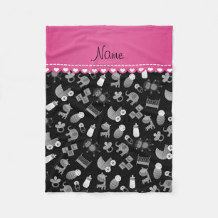 Personalized name black baby animals fleece blanket