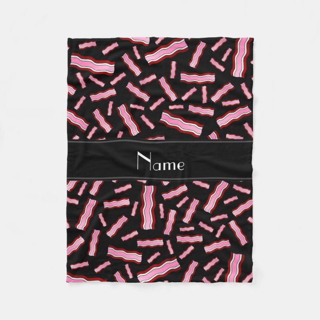 Personalized name black bacon pattern fleece blanket (Front)