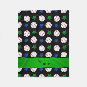 Personalized name black baseball blue green stars fleece blanket