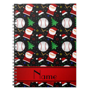 Personalized name black baseball christmas notebook