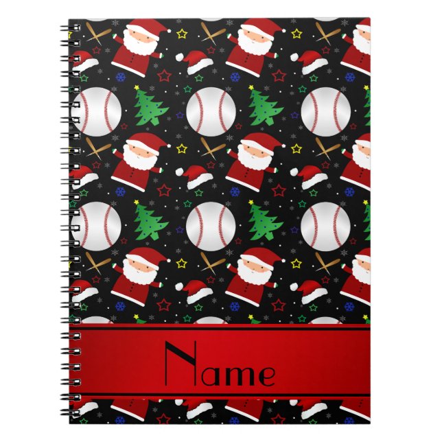 Personalized name black baseball christmas notebook (Front)