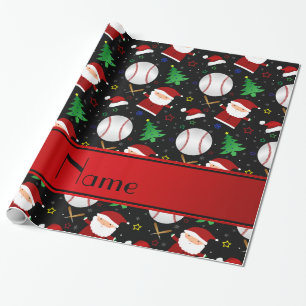 Personalized name black baseball christmas wrapping paper