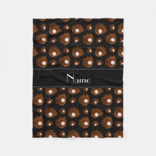 Personalized name black baseball gloves balls fleece blanket