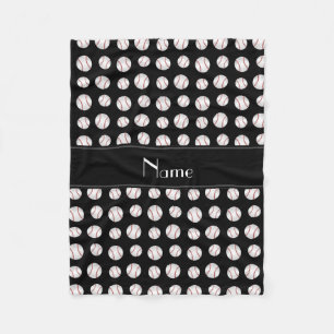 Personalized name black baseballs fleece blanket