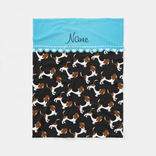Personalized name black basset hound dogs fleece blanket