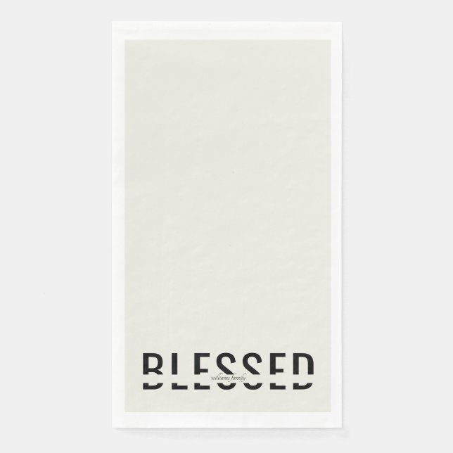 Personalized Name Black & Beige Blessed Holiday Napkin (Front)