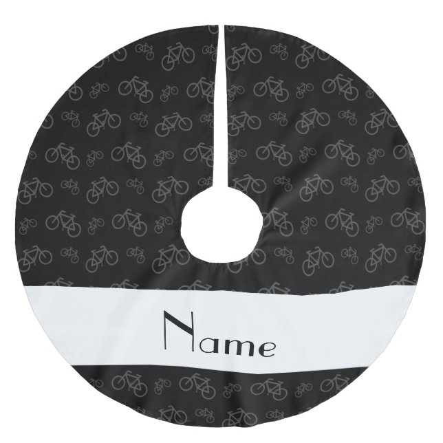 Personalized name black bicycles brushed polyester tree skirt (Front)