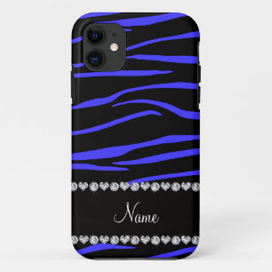 Personalized name black blue zebra stripes iPhone 11 case