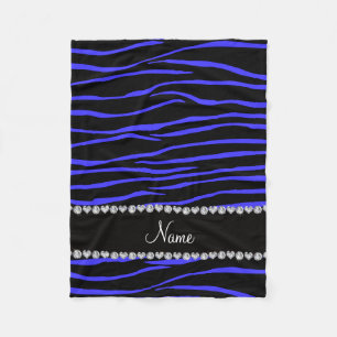 Personalized name black blue zebra stripes fleece blanket